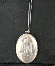 Load image into Gallery viewer, Art Deco Sterling Silver Oval Locket AN monogram