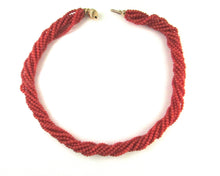 Load image into Gallery viewer, 18K Gold Coral Torsade Choker Necklace & Omega Earrings