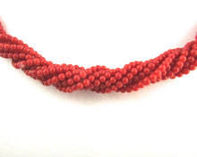 Load image into Gallery viewer, 18K Gold Coral Torsade Choker Necklace & Omega Earrings