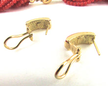 Load image into Gallery viewer, 18K Gold Coral Torsade Choker Necklace & Omega Earrings