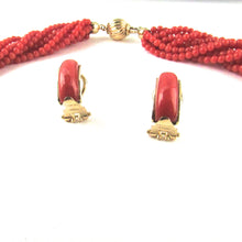 Load image into Gallery viewer, 18K Gold Coral Torsade Choker Necklace & Omega Earrings