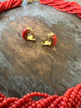 Load image into Gallery viewer, 18K Gold Coral Torsade Choker Necklace & Omega Earrings