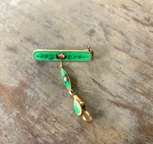 Load image into Gallery viewer, Vintage Green Enamel Watch Pin Guilloche Roses