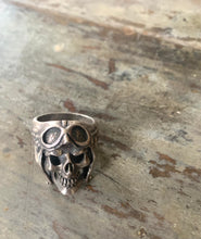 Load image into Gallery viewer, Sterling Silver Skull Ring with Goggles Vintage 80’s