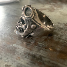 Load image into Gallery viewer, Sterling Silver Skull Ring with Goggles Vintage 80’s