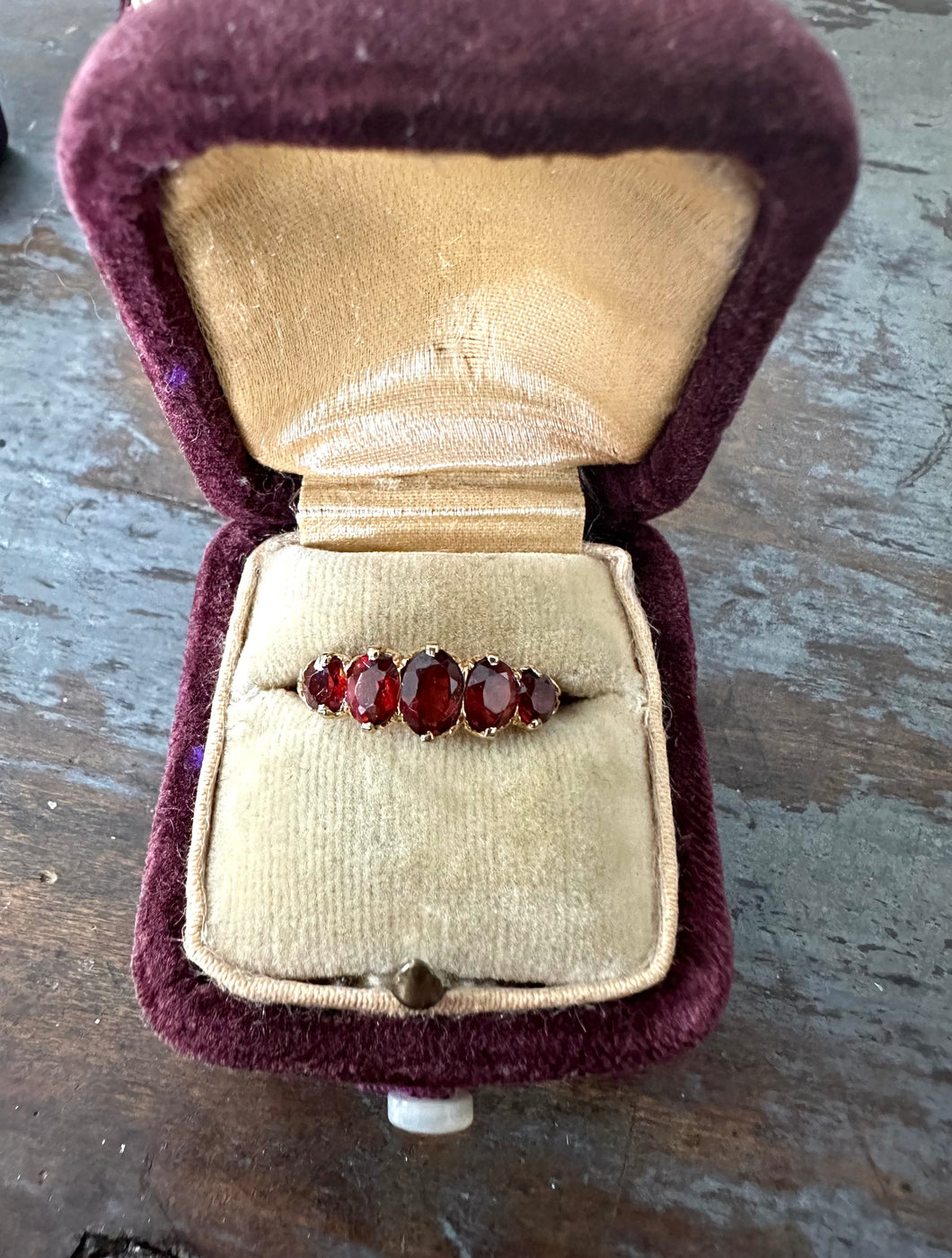 Almandine Garnet Five Stone Ring English 9k