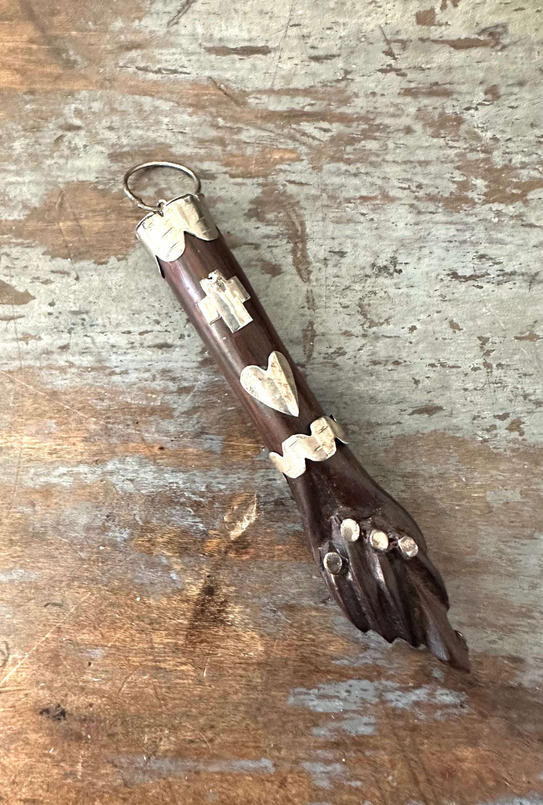Rare Rosewood & Silver Vintage 3” Figa Hand