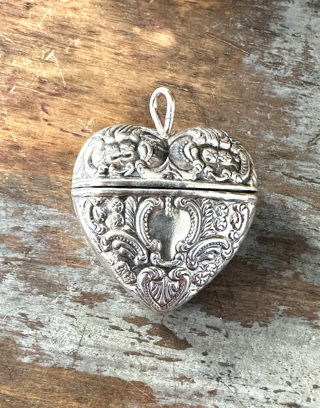 Victorian Style Repousse Heart Locket Wedding Box Pendant