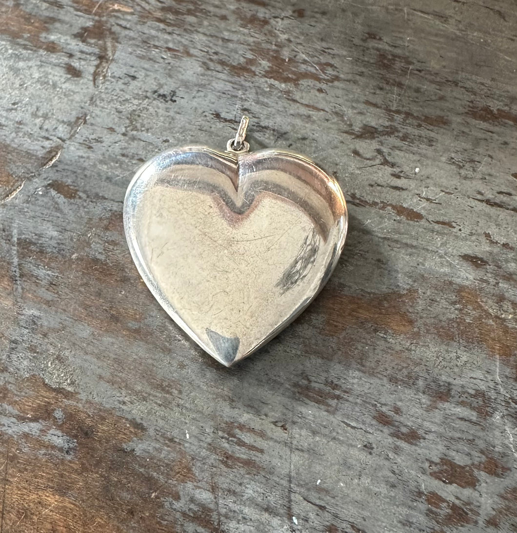 Vintage Sterling Silver Lg Puffy Heart Pendant