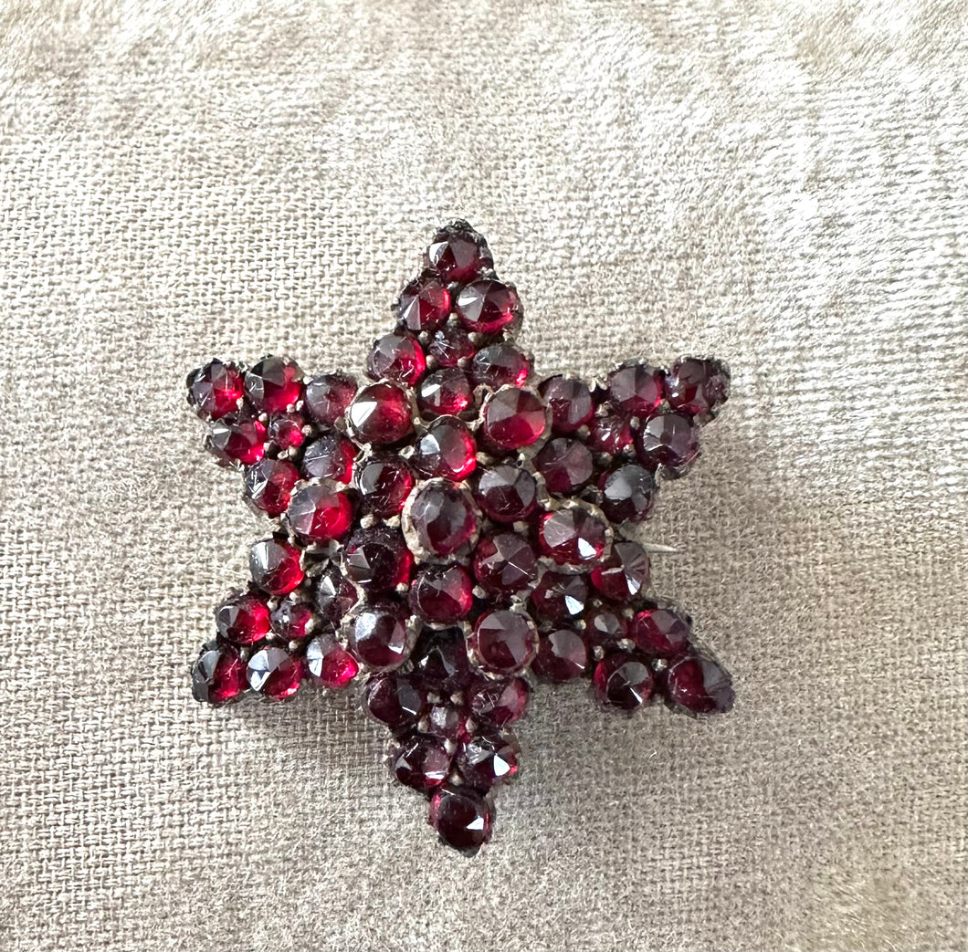 Victorian Bohemian Garnet Victorian Star Pin Brooch