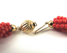 Load image into Gallery viewer, 18K Gold Coral Torsade Choker Necklace &amp; Omega Earrings
