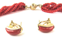 Load image into Gallery viewer, 18K Gold Coral Torsade Choker Necklace &amp; Omega Earrings
