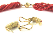 Load image into Gallery viewer, 18K Gold Coral Torsade Choker Necklace &amp; Omega Earrings
