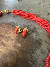 Load image into Gallery viewer, 18K Gold Coral Torsade Choker Necklace &amp; Omega Earrings

