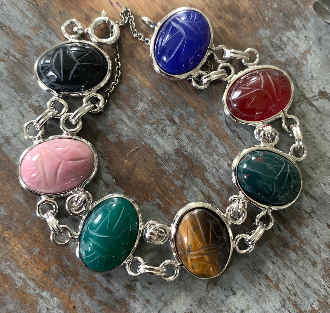 Vintage Sterling Silver Scarab Bracelet