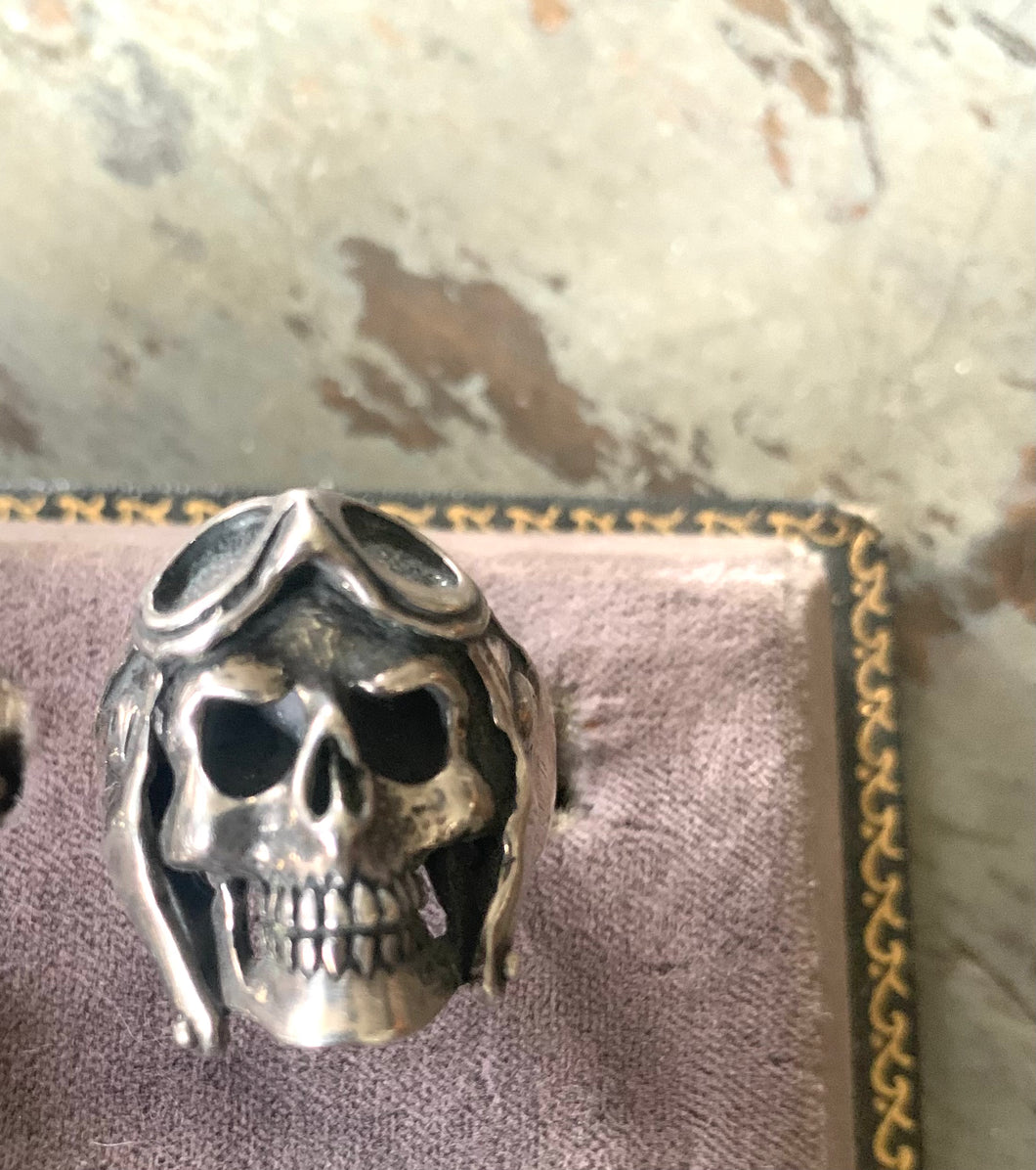 Sterling Silver Skull Ring with Goggles Vintage 80’s