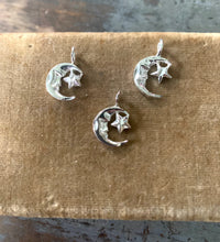 Load image into Gallery viewer, Vintage Sterling Silver Crescent Moon Star Charm
