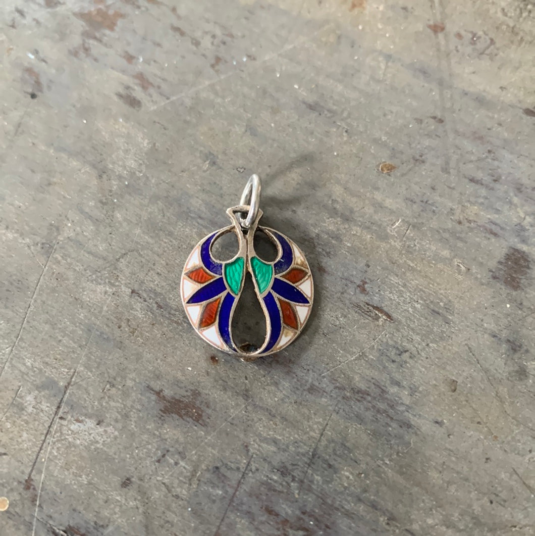 Sterling Silver Enamel Pierced Scarab Charm Germany