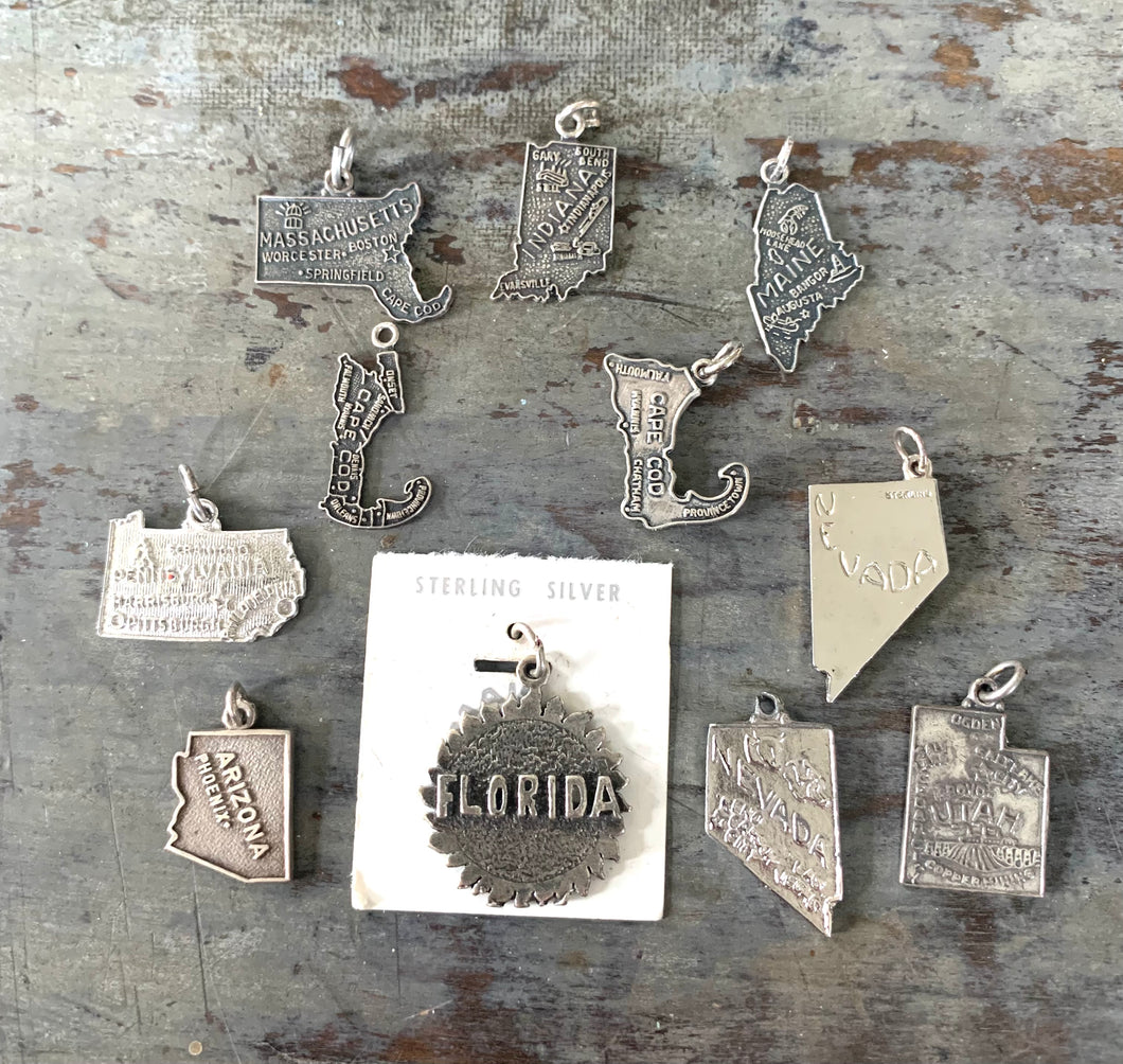 Sterling Silver US State Travel Charms Lot