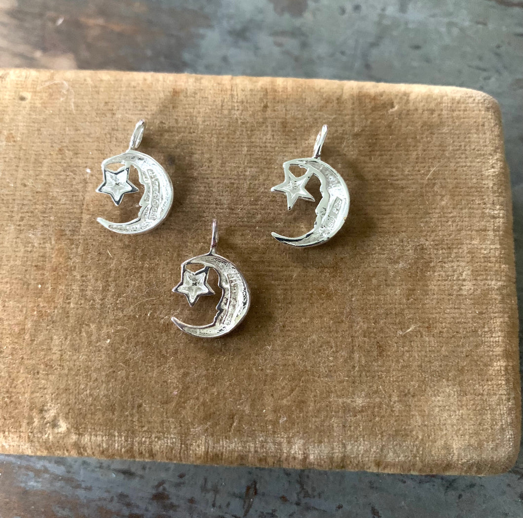 Vintage Sterling Silver Crescent Moon Star Charm