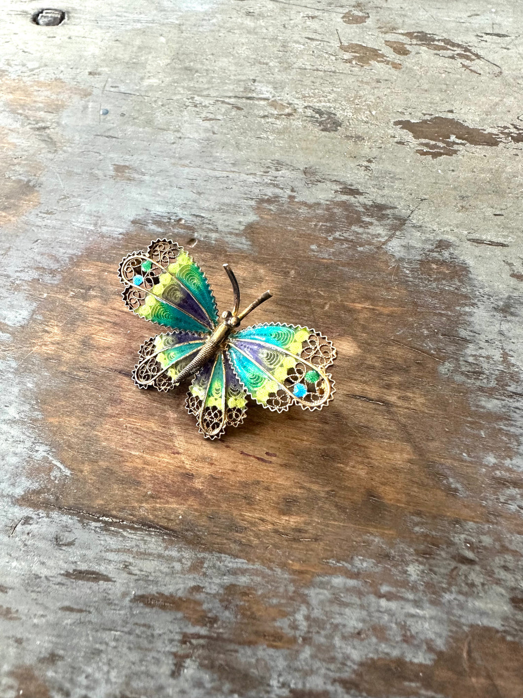 Vintage 800 Silver Enamel Butterfly Pin Brooch