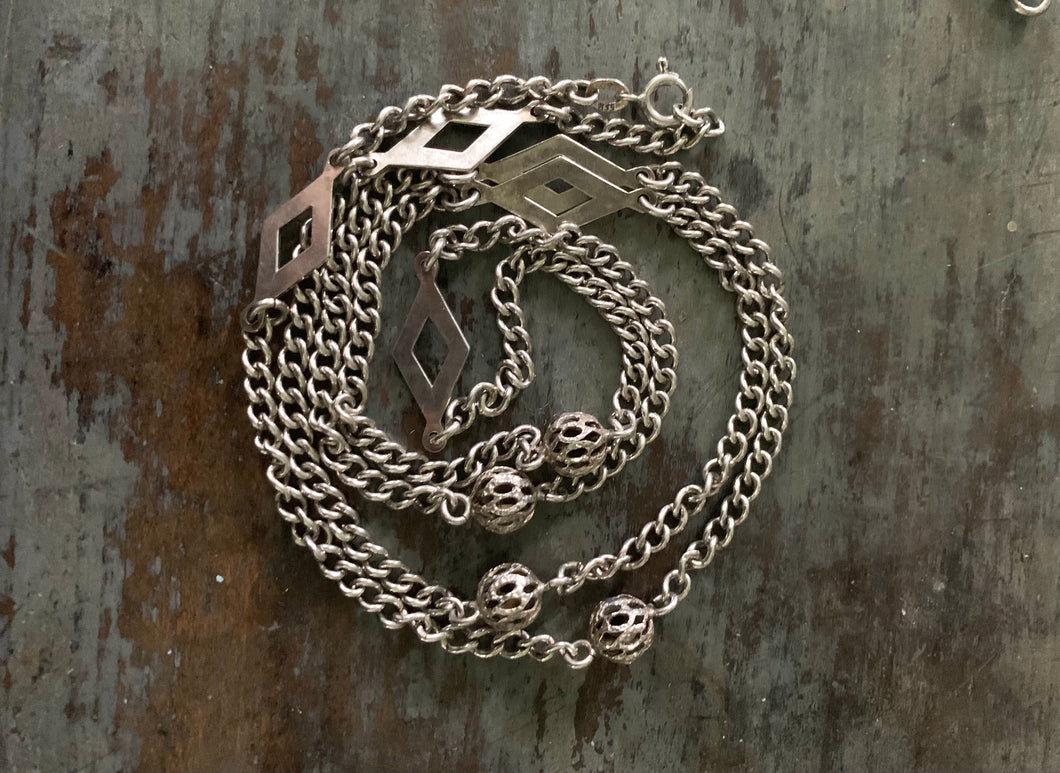Vintage 835 Silver Curb Chain Station Necklace