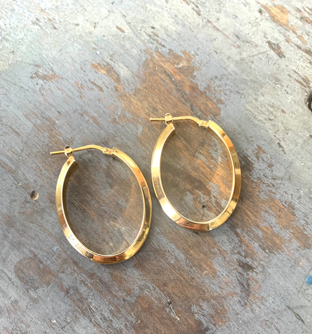 Vintage 925 Sterling Vermeil Gold Oval Hoop Earrings