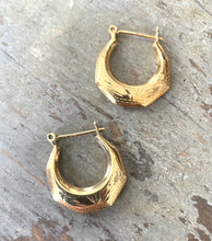 Load image into Gallery viewer, Vintage Etched Vermeil Sterling Gold Hoop Earrings

