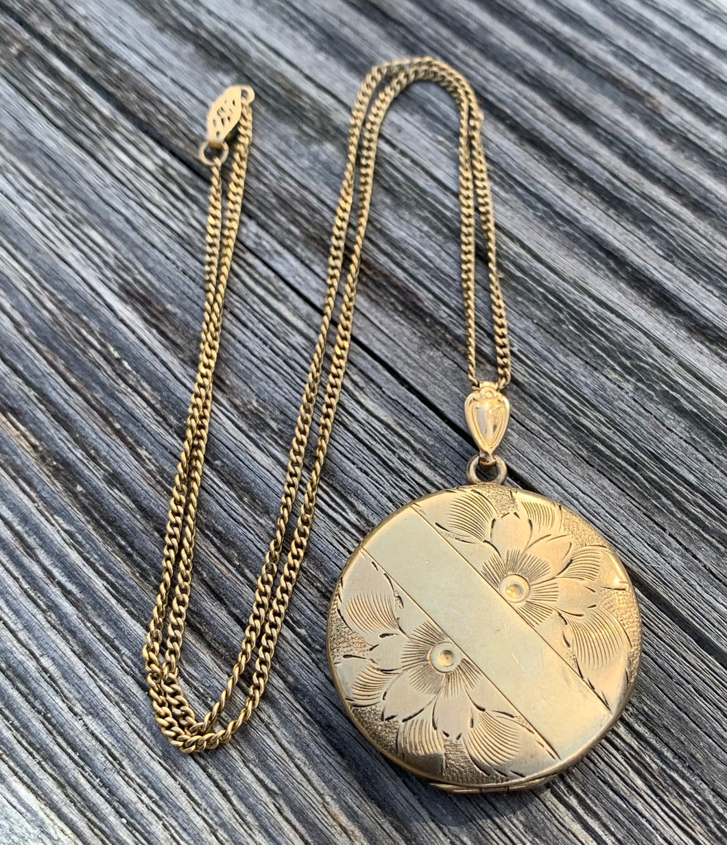 Edwardian Gold Filled Floral Locket Necklace